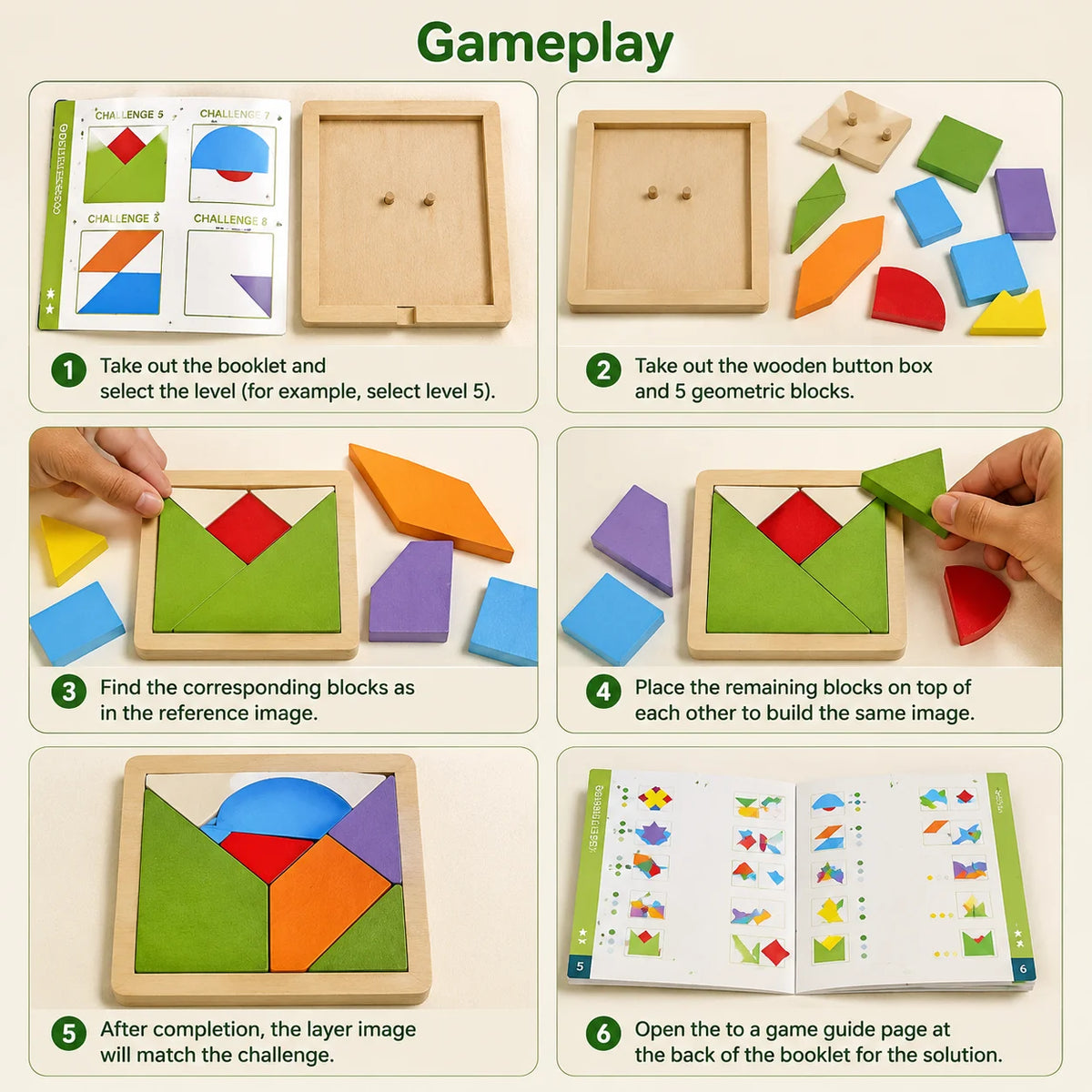 Tangram Puzzle Board with Challenge Cards