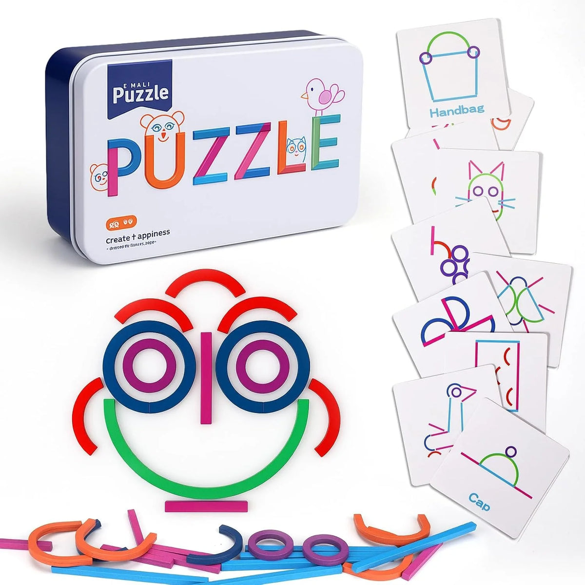 Sticks & Rings — Wooden Shapes Game, 38 Pieces