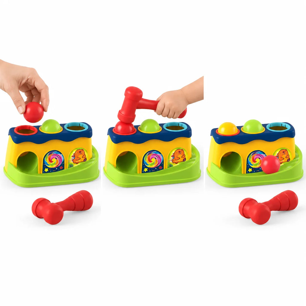 Three steps: place a ball, tap it, watch it roll the track