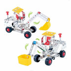 Excavator and loader showing moving arms