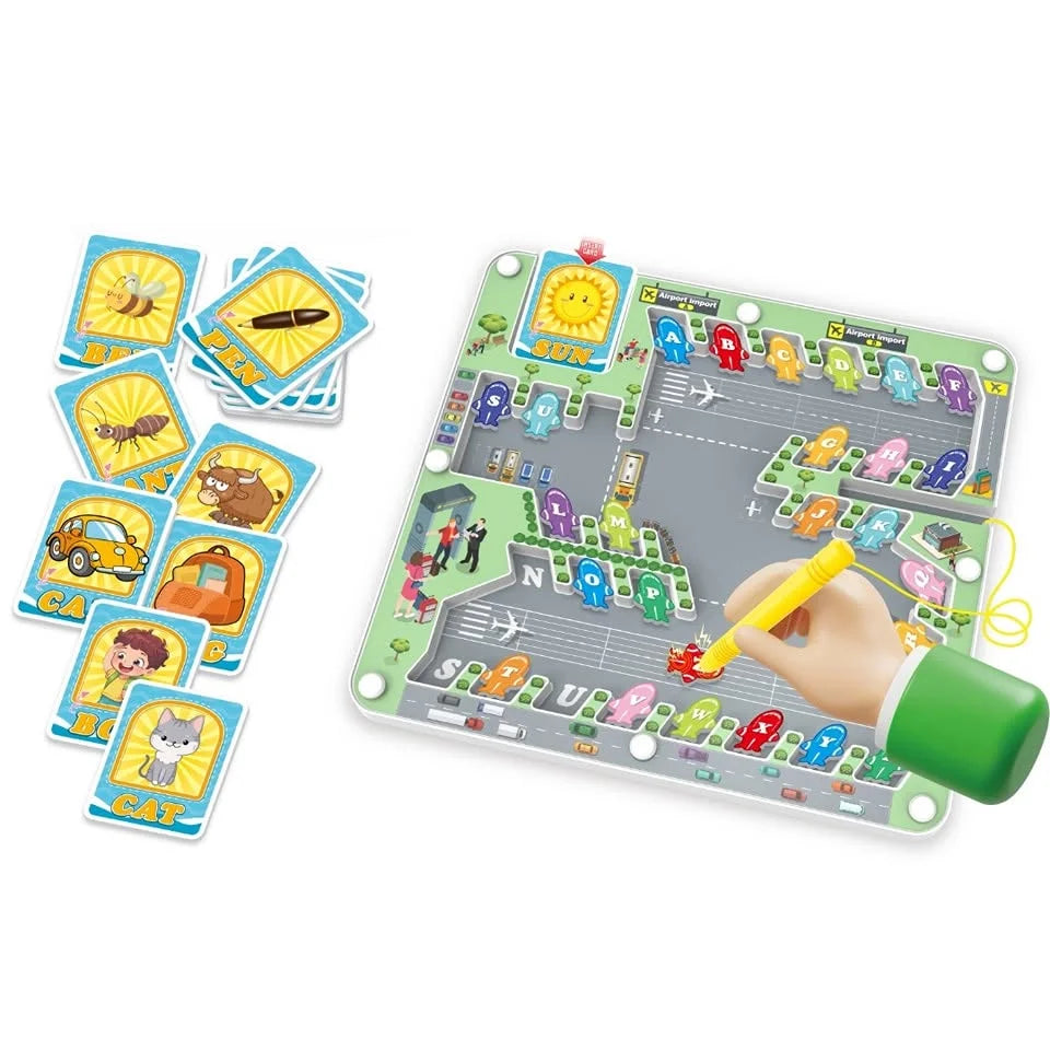 Alphabet maze with cards and magnetic pen