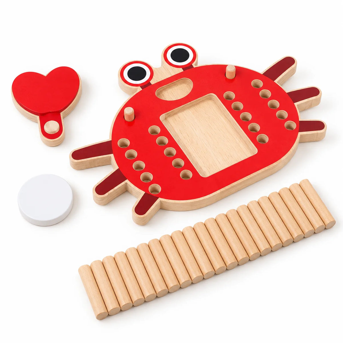 Crab board with counting rods, one heart card and a blank round card
