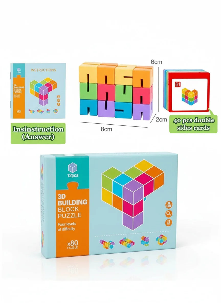 Box, folded puzzle 8 by 6 by 2 cm, and 40 double-sided cards