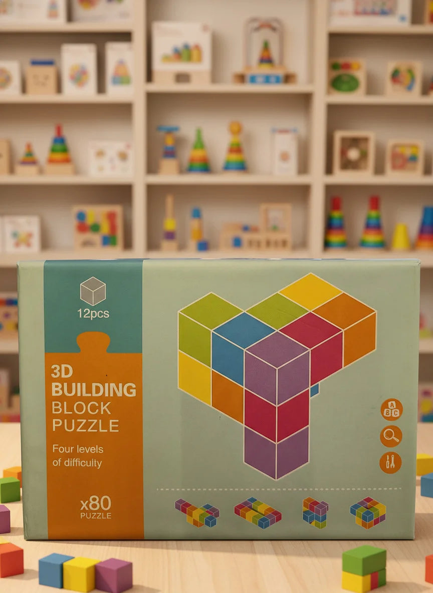 3D Building Block Puzzle box, 12 pieces and 80 puzzles