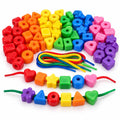 Rainbow lacing beads in mixed shapes with two threaded strings