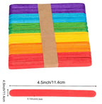 Rainbow bundle of wooden craft sticks with 11.4 cm length marked