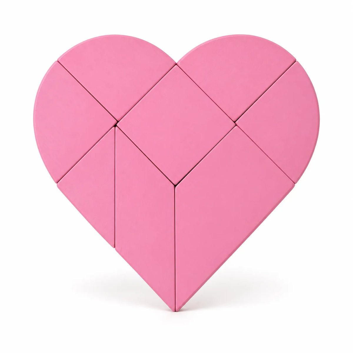 Pink heart tangram assembled from geometric pieces
